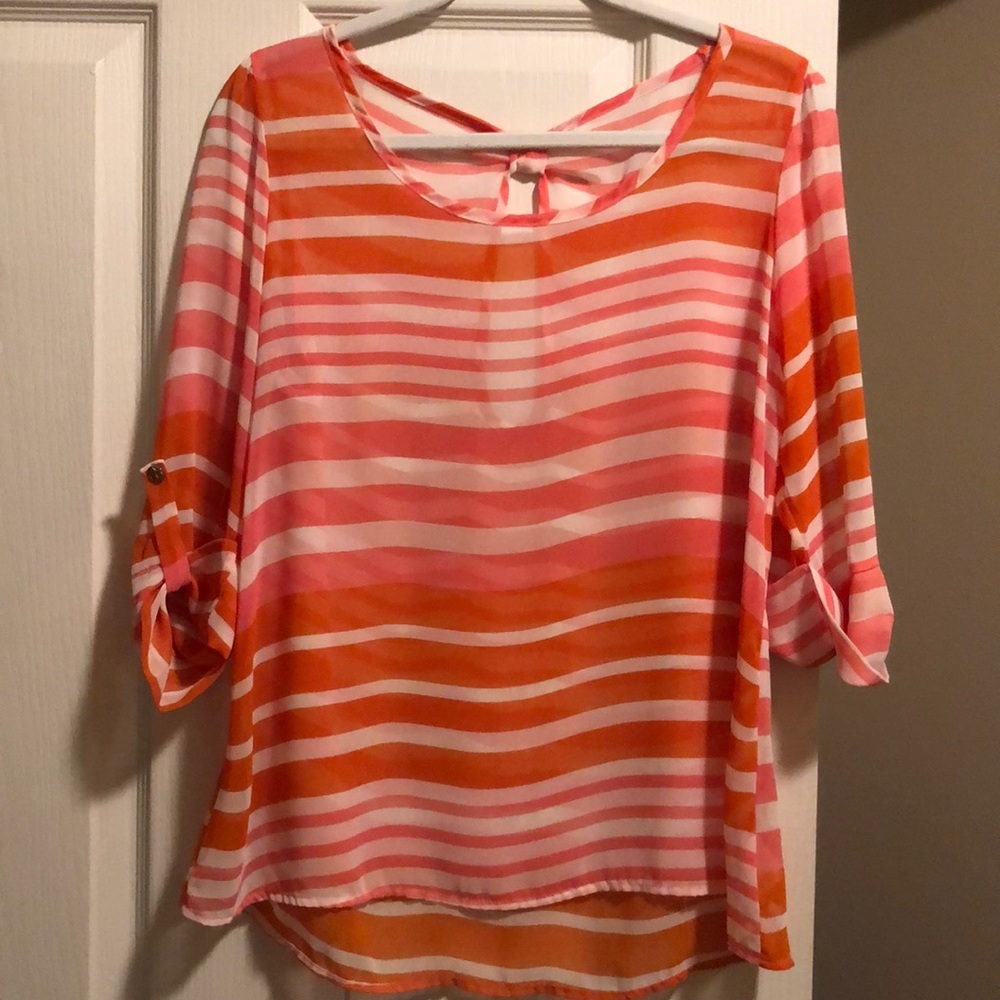 Pink striped 3/4 sleeve top, Medium